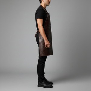 Embossed Leather Bib <b>Apron</b> Men Dark Brown Classic Multi Pocket Durable Cooking Barber <b>BBQ</b> <b>Apron</b> - Product Image 5