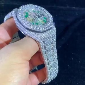 Montre mécanique de luxe entièrement sertie de diamants, avec un cadran vert et des diamants Moissanite, style Hip Hop - Product Image 2