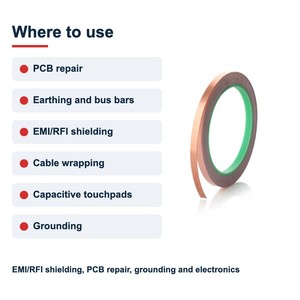 TECHINSTRO เทปทองแดงนำไฟฟ้า 12 มม. x 15 ม. พร้อมกาวนำไฟฟ้าสำหรับป้องกัน EMI ซ่อมแซม PCB สายดิน CFT-0012 - Product Image 4