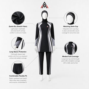 Conjunto Burkini para Mujer, Confeccionado con Material Elástico Suave, Cobertura Total y Movimiento Cómodo para Piscina, Natación y Viajes a la Playa - Product Image 6