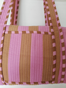 กระเป๋าผ้าฝ้ายลายทางสีน้ำตาลแบบ unisex พร้อมซิปปิดและหูหิ้วคู่ |   กระเป๋าเดินทางน้ำหนักเบา 20-35 ลิตร สำหรับการเดินทางและใช้งานในวันหยุดสุดสัปดาห์ - Product Image 6