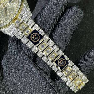 Montre automatique à quartz mécanique en acier inoxydable entièrement sertie de moissanite, or jaune, style hip-hop de luxe, bijoux impériaux, date, 42 mm - Product Image 3