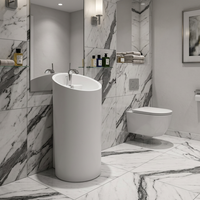 Lavabo de salle de bain combiné au design moderne, lavabo ovale à piédestal cylindrique avec montage sur robinet monotrou pour hôtels