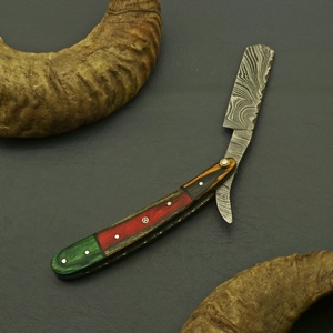 Couteaux de survie Pasha Ente faits à la main en acier Damas, ultra-affûtés, avec manche en bois rouge et vert, étui en cuir, pour la chasse et l'extérieur, à pointe tombante - Product Image 4