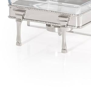 Plat de service de luxe carré en verre avec support et couvercle chromés argentés – Chauffe-plat élégant pour buffet de traiteur, idéal pour hôtels et mariages - Product Image 2