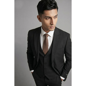 Traje de Negocios de Lana Negro para Hombre, Corte Regular, Estilo Británico, Solapa con Muescas, Tres Piezas, Antiencogimiento - Product Image 3