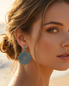 DIVYORO TEAL FLORAL STUDS - Product Image 3