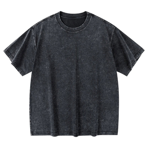 เสื้อยืดโอเวอร์ไซส์ผู้ชาย ผ้าฝ้ายฟอก คอโอ แขนสั้น สีพื้น ทรงลำลอง ความยาวปกติ - Product Image 1