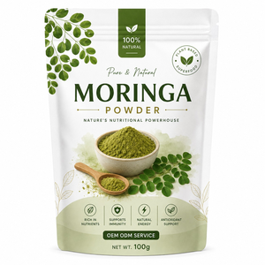 Poudre de feuilles de Moringa séchées 100% naturelle OEM 100g, poudre de Moringa Oleifera de qualité supérieure, moutonnée finement, sans conservateurs, sans additifs - Product Image 1