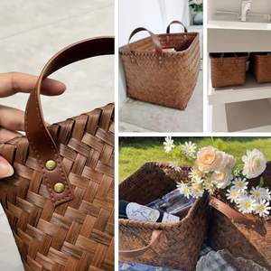 Modern Rustic Bamboo Rectangle <b>Laundry</b> Basket Home <b>Storage</b> and Multi-Purpose Use for Clothes and Beverages - Product Image 5