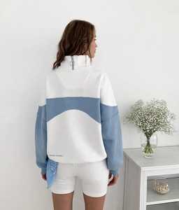 <b>Women</b> Color Block Half Zip Sweatshirt Stand Collar Drop Shoulder Long Sleeve Casual Pullover - Product Image 3
