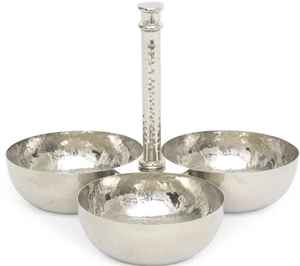Ensemble Trio de Bols à Snacks 3 Niveaux en Acier Inoxydable Martelé avec Poignée, Moderne, Compatible Lave-Vaisselle, Luxe, Écologique, pour Condiments, Noix et Aliments Secs - Product Image 1