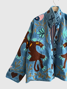 Veste en velours à col mandarin avec motif brodé, manches longues, design géométrique, broderie à la main, vêtements d'automne pour adultes - Product Image 3