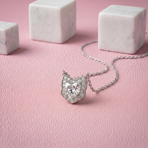 Exquis 1.0Ct Cat Face Lab Grown Diamond Halo Pendentif en or massif 10K 14K 18K Pendentif en diamant étincelant Cadeau pour son cadeau - Product Image 3