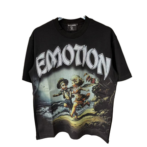 T-shirt en tricot graphique vintage pour homme, style streetwear oversize, impression 3D EMOTION, style rétro Y2K, manches courtes, noir, éco-responsable - Product Image 2