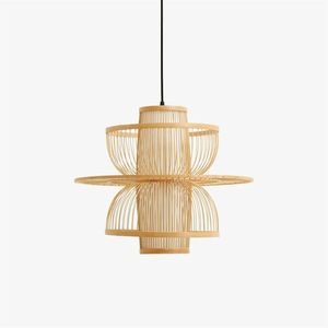 Lámpara de Bambú de Diseño Único con Forma de Disco Escalonado, Tejida a Mano, Lámpara Colgante Decorativa para Techo, Lámpara de Araña para Cafetería o Bar - Product Image 1