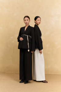 78% Polyester 18% Rayon 4% Spandex Full Length Notched Collar Full Sleeve 2 Piece Long Set Solid Plain Dyed Breathable Office - Product Image 6