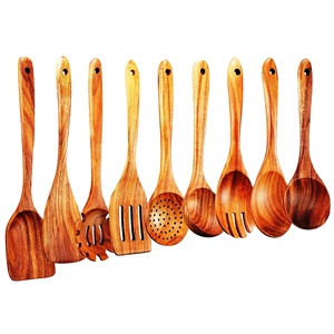<b>Wooden</b> Kitchen <b>Utensils</b> Salad Server Set Natural with 2 Turners 6-Piece Sustainable Handmade <b>Utensils</b> - Product Image 1