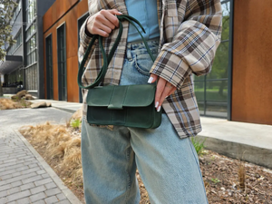 <b>Small</b> Green Genuine Leather Crossbody <b>Purse</b> Handmade Minimalist Handbag for Women Personalized Cross Body Mother Gift - Product Image 4