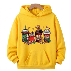 Sudadera con Capucha Navideña Roja de Algodón Estampada con Diseño de Bebidas Navideñas y Galletas de Jengibre, Unisex, Informal, para Invierno - Product Image 5