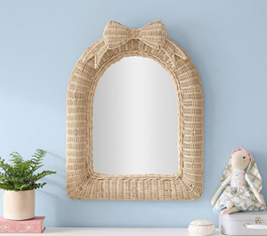 Arch Rattan Wall Mirror With Bow Handwoven Wicker Decorative Mirror Home <b>Decor</b> Nursery Kids Room Natural Wall Hanging Accent - Product Image 4