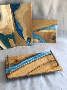 Premium Artisan <b>Epoxy</b> Resin & Solid Wood Serving Tray with Stylish Black Metal Handles for Dining, Entertaining & Home Display - Product Image 2