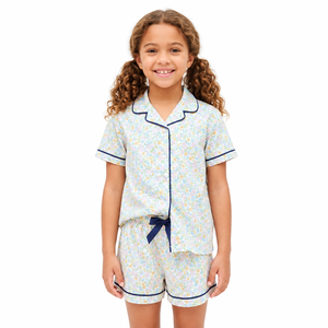 Conjunto de Pijama con Estampado Floral para Niñas, Manga Corta, Ropa de Dormir Infantil, Top con Botones, Pantalones Cortos, Ropa de Dormir de Verano para Niños - Product Image 1