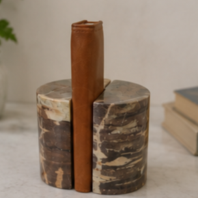 Modern Green Marble Bookends with Brown Leather Spine for Home Decoration - Product Image 4