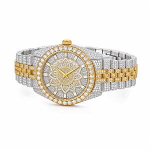 Montre de luxe unisexe avec diamants, boîtier en acier inoxydable, mouvement à quartz analogique, cristal saphir, cadran rond de 44 mm, fermoir papillon - Product Image 2