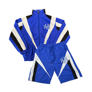 Conjunto Deportivo Azul para Hombre con Franjas Blancas y Negras, Logotipo Bordado, Ropa Deportiva de Primavera, Tejido de Poliéster - Product Image 1