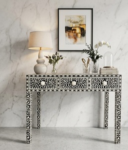 Modern Bone Inlay <b>Wood</b> Home <b>Stool</b> and Ottoman Black and White Entryway Sofa Decorative Living Room Furniture - Product Image 1