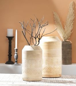 Handmade Transparent Modern Wooden Table <b>Vase</b> Bamboo Style Flower Vessel 8.25x15 in for Living Room Decor - Product Image 1