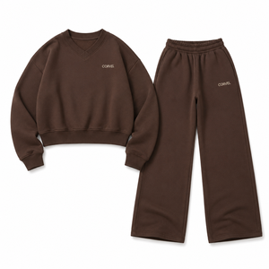 Survêtement gris chiné essentiel pour femme, sweat-shirt surdimensionné à col en V personnalisé, pantalon de jogging en polaire épais pour l'hiver, fournisseur de sweats à capuche de fitness - Product Image 5