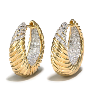 Boucles d'oreilles créoles de luxe en or jaune avec diamant rond taille brillant pour femme, bijoux de soirée - Product Image 1