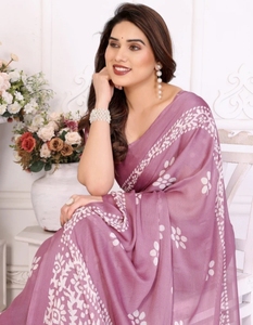 KV <b>Printed</b>, <b>Blocked</b> <b>Printed</b> Hand Batik Chiffon Georgette Saree - Product Image 5