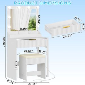 Set Toeletta Trucco con Luci a 8 Colori, in Truciolato Bianco, con 3 Scomparti, 1 Cassetto e Griglia Porta Prese - Product Image 5