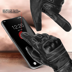 Leather Driving <b>Gloves</b> Black <b>Touchscreen</b> Design Pull on Closure Unisex Outdoor Work Welder - Product Image 2
