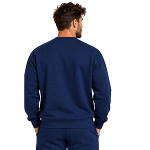 Navy <b>Blue</b> Men Sweatshirt Crew Neck <b>Long</b> <b>Sleeve</b> Pullover Casual Fleece <b>Top</b> Custom Logo Streetwear Winter Sportswear Wholesale - Product Image 2