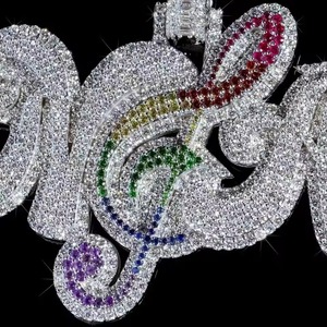 Iced Out Moissanite <b>Initial</b> Letter <b>Pendant</b> With Rainbow Accents 925 <b>Silver</b> Rhodium Plated Hip Hop Style Jewelry Gifts For Him - Product Image 4