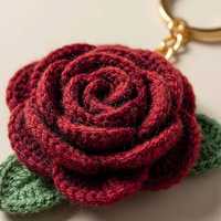 Porte-clés fleur rose au crochet fait main pour femmes et filles, joli porte-clés fleur rouge, cadeau esthétique fait main, broderie, porte-clés