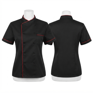 Premium 200 GSM Poly Cotton Twill Women Chef <b>Jacket</b> <b>White</b> <b>Short</b> Sleeve Double Breasted Custom Logo Embroidery Uniform Wear - Product Image 2