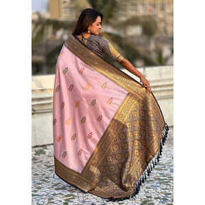 Sari de Seda Suave Color Lavanda de Elite Weaves con Intrincado Diseño Floral Butta Meenakari Zari Tejido para Vestir de Noche - Product Image 4