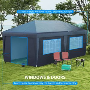 Blue 10x19.5ft Pop up <b>Canopy</b> <b>Tent</b> with Adjustable Height Sidewalls and Wheeled Bag for Event Shelter Convenience - Product Image 6