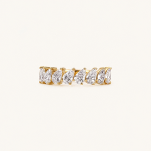 Pear Cut Lab Grown Diamond Anniversary <b>Ring</b> | 14K Yellow Gold Stackable Wedding Band Minimalist Bridal Band Luxury Gift for Her - Product Image 1
