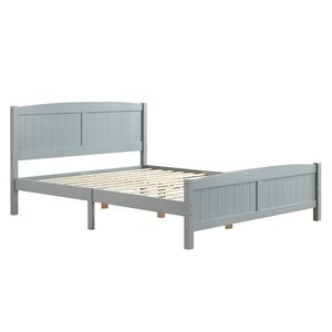Testiera curva in pino massiccio a strato singolo con fondo letto in legno e telaio letto a righe verticali grigie - Product Image 5