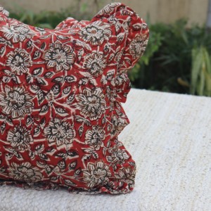 Handmade Modern Bohemian Cotton Frill <b>Cushion</b> <b>Cover</b> Indian Block Print Floral Hospital Home Luxury Raffle Ruffled Pillow <b>Covers</b> - Product Image 3