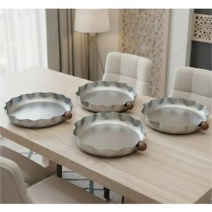 Plateau de service rond en aluminium et laiton finition or, martelé à la main, style vintage, pour décoration intérieure - Product Image 3