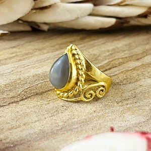 Unique Design Boho <b>Crown</b> Grey Moonstone <b>Rings</b> Tribal Brass <b>Rings</b> for Women 18k Gold Plated Filigree Swirl for Wholesale/OEM/ODM - Product Image 5