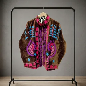 Chaqueta Reversible de Terciopelo y Algodón para Mujer, Estilo Bomber, Antiarrugas, Cuello Mao, Manga Larga, para Otoño - Product Image 2