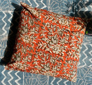 Pure Indian Cotton Eco-Friendly Hand Block Printed Embroidered Animal Dot Customizable Square Bohemian Style <b>Cushion</b> Cover 16x16 - Product Image 4